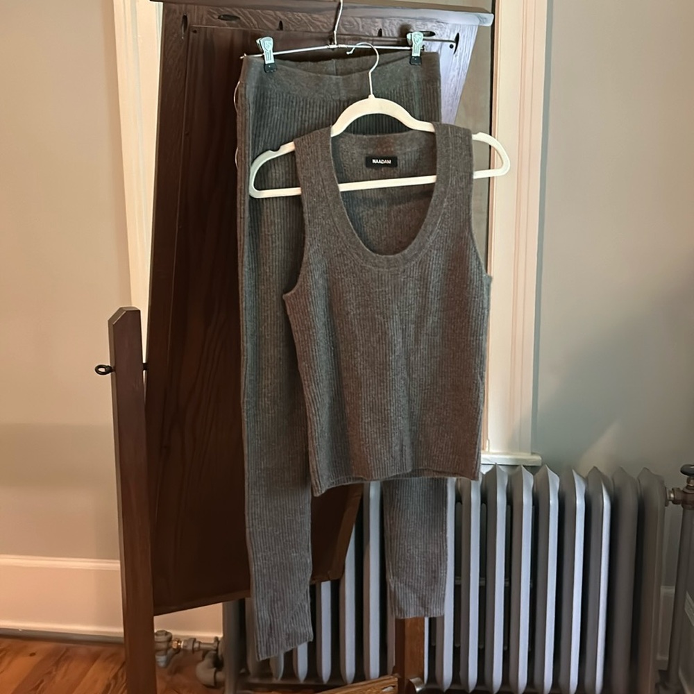 Naadam ribbed cashmere knit SET, small pants, medium top.